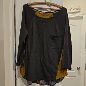 Anthropologie Black and Yellow Long Sleeve Top